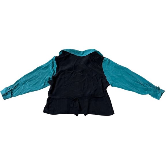 Vintage Bob Mackie Wearable Art Shirt Silk Western 90s Blouse Teal Black 1X READ - Picture 3 of 9